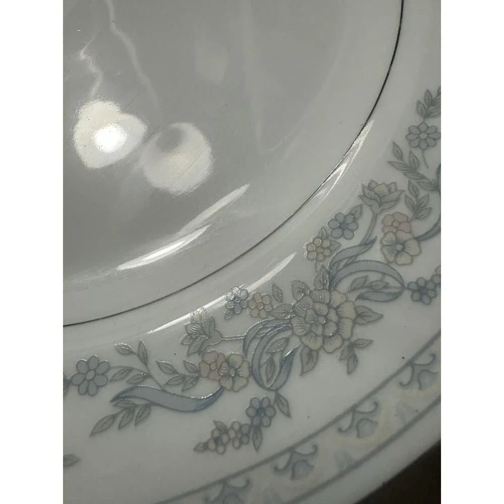 Vintage Somerset By Excel Set of 4 Dinner Plated Pink Blue Floral Silver Trim
